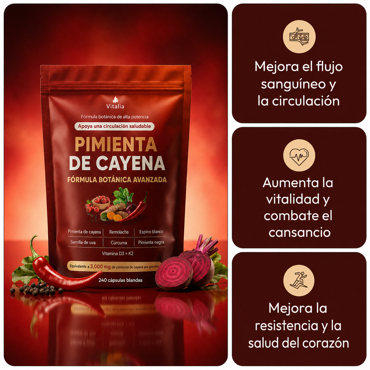 Cápsulas de Pimienta de Cayena | Para Circulación y Piernas Ligeras