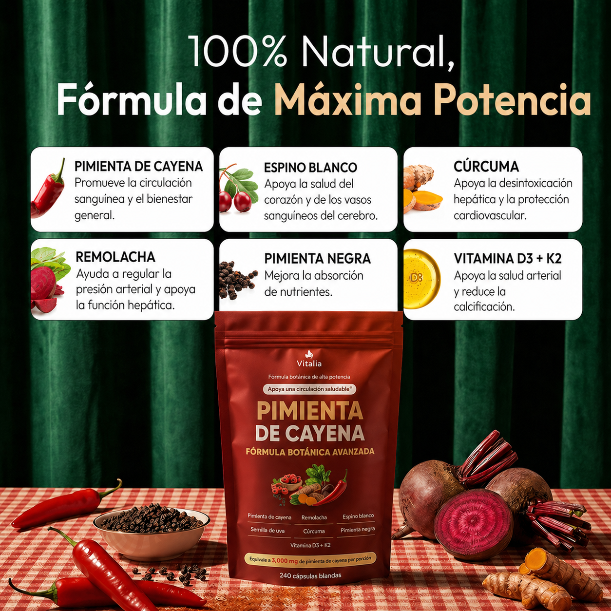 Cápsulas de Pimienta de Cayena | Para Circulación y Piernas Ligeras