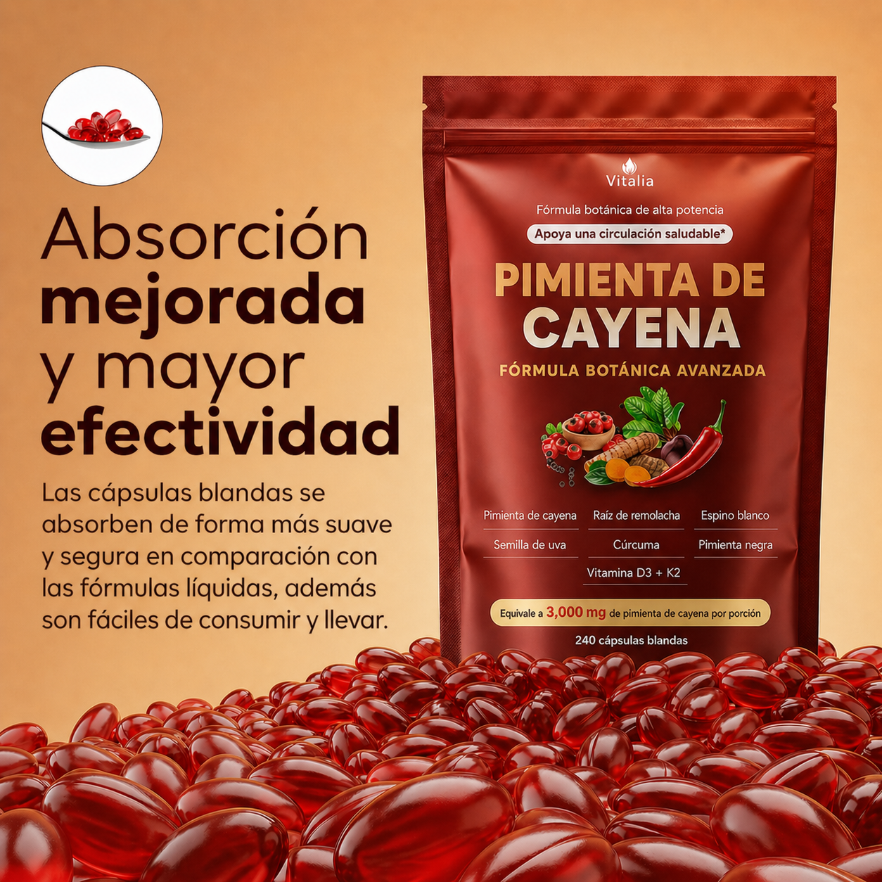 Cápsulas de Pimienta de Cayena | Para Circulación y Piernas Ligeras