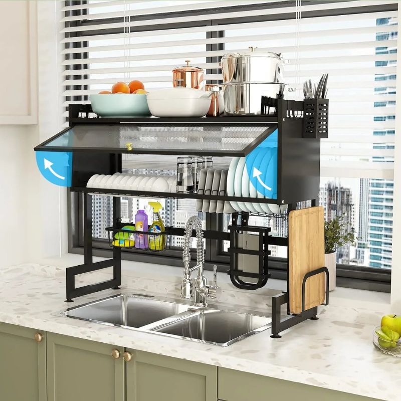 Escurridor de platos doble con tapa Chef Rack™  | Organización vertical y secado eficiente para tu cocina.
