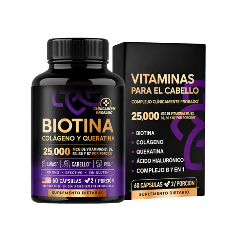 Hair Glow Plus - Biotina, Colágeno y Keratina
