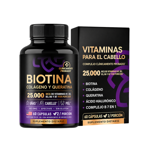 Hair Glow Plus - Biotina, Colágeno y Keratina