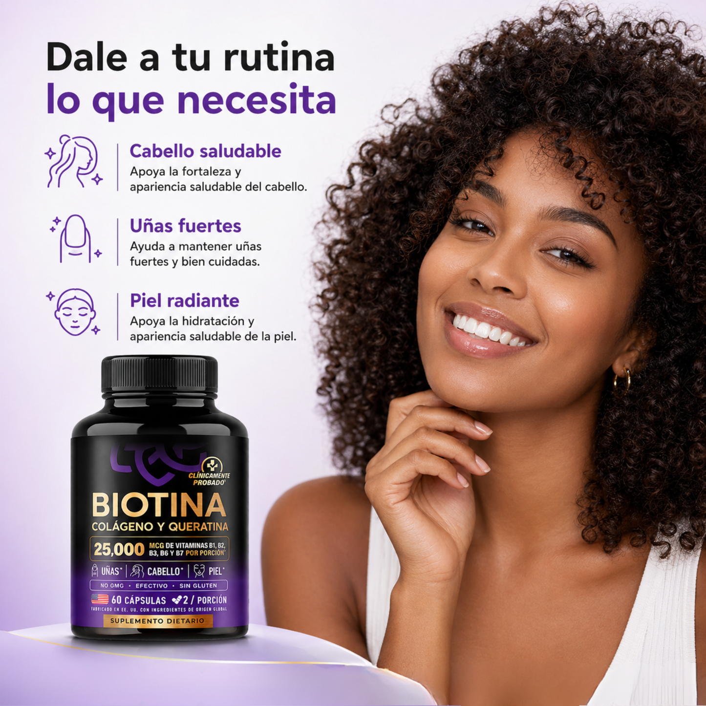 Hair Glow Plus - Biotina, Colágeno y Keratina