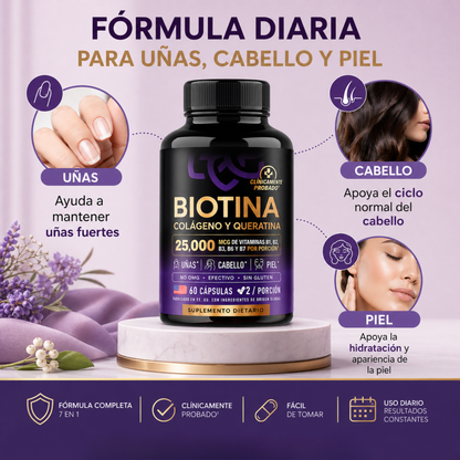 Hair Glow Plus - Biotina, Colágeno y Keratina